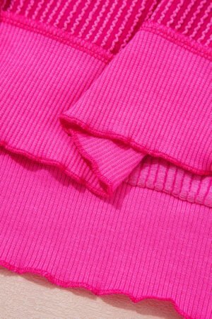 Strawberry Pink Twisted Rib Uneven Hem Drop Shoulder Loose Knit Top - Image 8