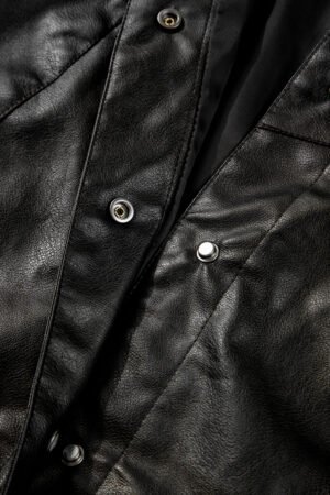 Black Faux Leather Buttoned Front Boxy Jacket - Image 7