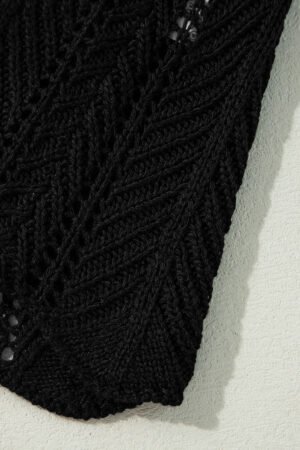 Black Crochet Hollow Out Open Front Cardigan - Image 8