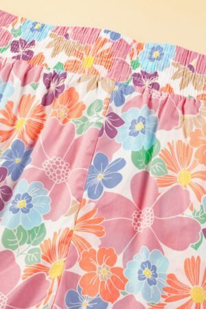 Pink Floral Smocked Waist Loose Pants - Image 7