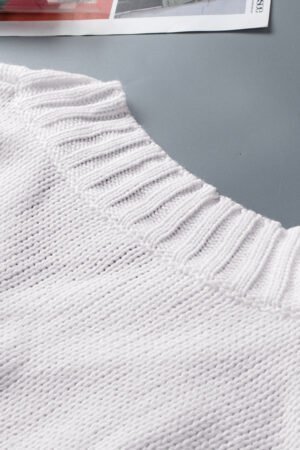 White V neck Drop Shoulder Knitted Sweater - Image 8