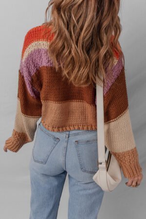 Multicolour Cropped Colorblock Drop Shoulder Knitted Sweater - Image 2