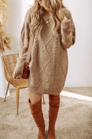 Alternative view of Parchment Cable Knit Drop Shoulder Loose Fit Sweater Dress