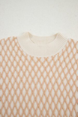 Smoke Gray Rhombus Textured Knit Mock Neck Sweater - Image 6