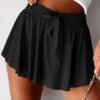 Black Drawstring Elastic Waistband Lined Tennis Skorts