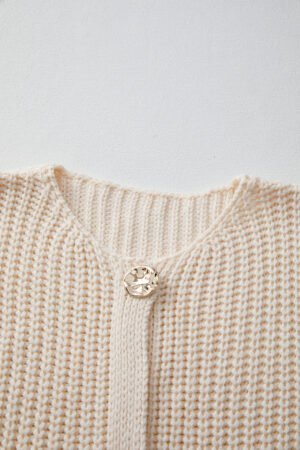 White Solid Textured Knit Side Pockets Buttoned Sweater Vest - Image 6