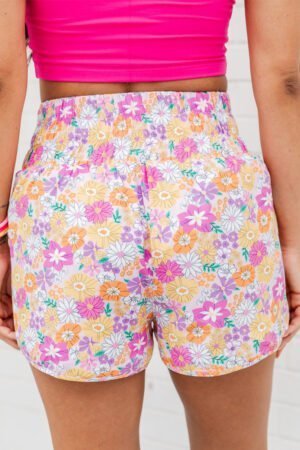 Pink Boho Floral Shirred High Waist Casual Shorts - Image 3