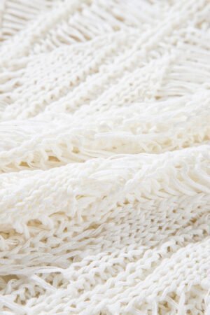 White Cut Out Crochet Crew Neck Loose Fit Sweater - Image 8