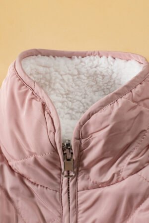 Pink Fleece Lined Quilted Vest Coats - Image 7