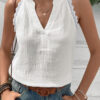 White Textured Lace Trim Pure Cotton Sleeveless Top