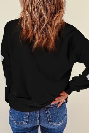 Black Glitter Ghost Pattern Crew Neck Halloween Sweatshirt - Image 4