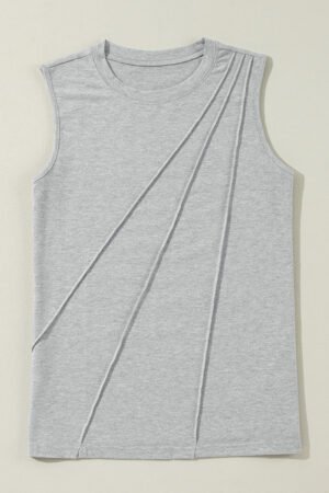 Gray Crew Neck Pleated Tank Top - Image 4