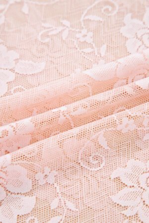 Apricot Pink Sheer Floral Lace Mesh Mock Neck Long Sleeve Top - Image 9