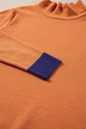 Straw Yellow Color Contrast Edge Mock Neck Slim Fit Sweater - Image 6