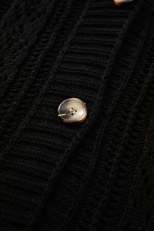 Black Open Knit Drop Shoulder Sweater Cardigan - Image 6