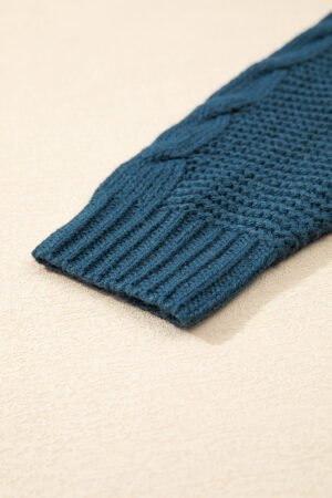 Peacock Blue Cable Knit Button Front Pocketed Baggy Cardigan - Image 6