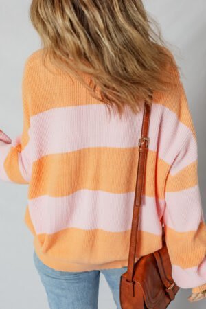 Alternative view of Orange Stripe Colorblock Half Zip Oversize Sweater