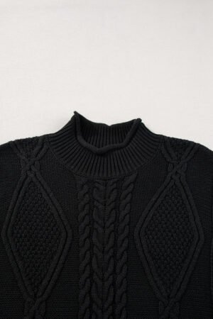 Black Solid Color Cable Knit High Neck Sweater Vest - Image 7