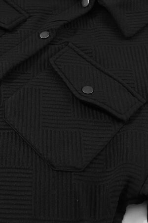 Black Solid Textured Flap Pocket Buttoned Shacket - Image 7