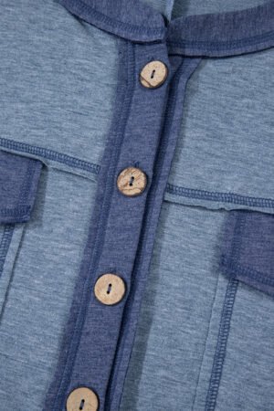 Beau Blue Half Placket Chest Pockets Short Sleeve Wide Leg Jumpsuit - Image 7