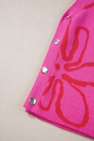 Bright Pink Button Sides Sleeveless Floral Knitted Top - Image 7