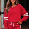 Fiery Red Varsity Stripe Detail Drop Shoulder Pullover Mini Skirt Set