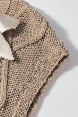 Simply Taupe Cable Knit Colorblock Satin Bowknot Short Sleeve Sweater - Image 8
