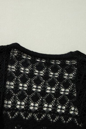 Black Crochet Hollow Out Open Front Cardigan - Image 7
