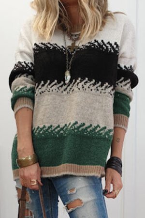 Black Stylish Color Block Pattern Drop Shoulder Sweater - Image 4