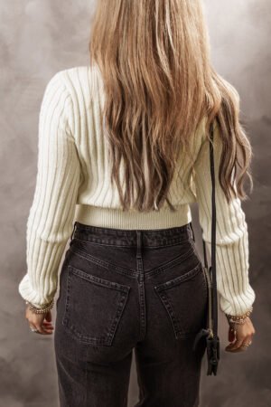 White Cable Knit Cropped Sweater - Image 2