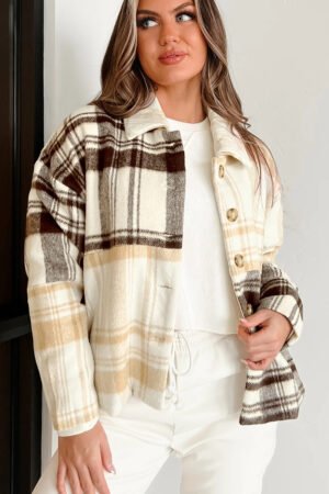 Multicolour Plaid Patchwork Side Pockets Buttoned Shacket - Image 6