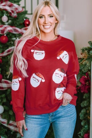 Fiery Red Santa Claus Sequin Graphic Sweatshirt - Image 5