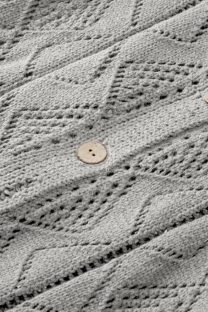 Gray Hollow-out Openwork Knit Cardigan - Image 8