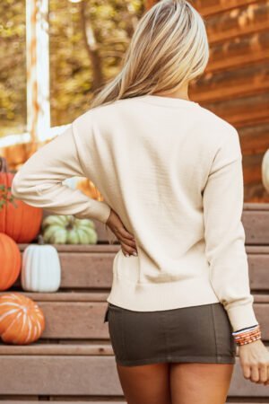 Alternative view of Apricot Boo Knitted Pattern Ribbed Edge Drop Shoulder Sweater