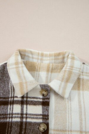 Multicolour Plaid Patchwork Side Pockets Buttoned Shacket - Image 13