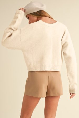 Jet Stream Bowknot Front Loose V Neck Knitted Cardigan - Image 4