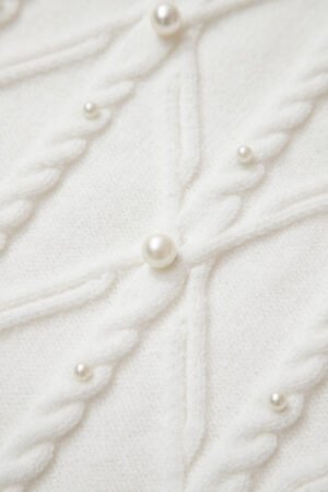 White Pearled High Neck Textured Knit Sweater Vest - Image 7