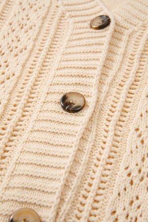 Beige Open Knit Drop Shoulder Sweater Cardigan - Image 7