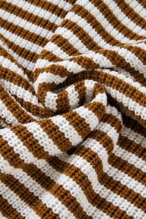 Khaki Stripe Zip up Collar Drop Shoulder Sweater - Image 6