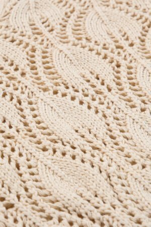 Apricot Crochet Knit Ribbed Hem Hollow-out Sweater - Image 8
