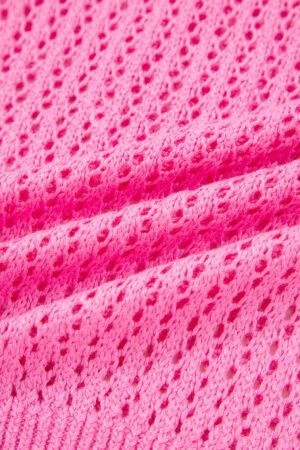 Sachet Pink Sweet Bow Decor Hollow Out Knitted Drop Shoulder Sweater - Image 9
