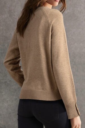 Alternative view of Camel Buttoned Bishop Sleeve Crew Neck Sweater