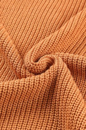 Brown Crew Neck Cold Shoulder Hollow-out Back Sweater - Image 8