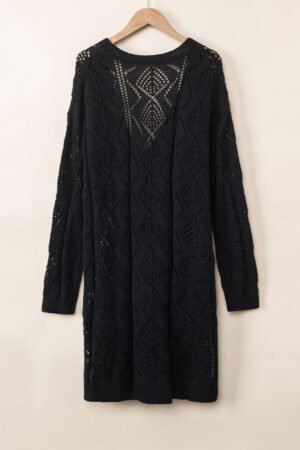 Black Hollow-out Openwork Knit Cardigan - Image 6