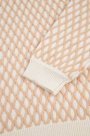 Smoke Gray Rhombus Textured Knit Mock Neck Sweater - Image 7