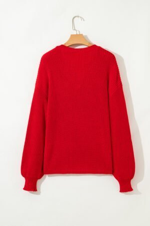 Racing Red Solid Textured Knit V Neck Drop Shoulder Sweater - Image 8