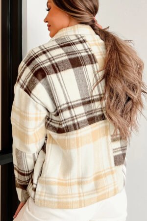 Multicolour Plaid Patchwork Side Pockets Buttoned Shacket - Image 2