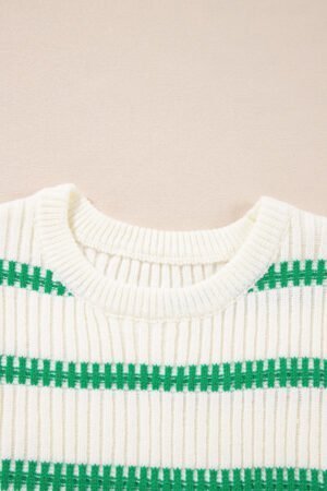 Bright Green Striped Round Neck Casual Sweater Vest - Image 7