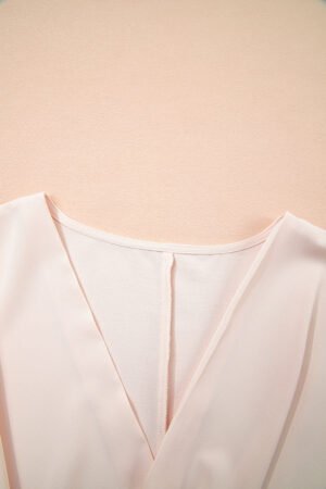 White Surplice V Neck Knotted Ruched Short Sleeve Peplum Blouse - Image 7