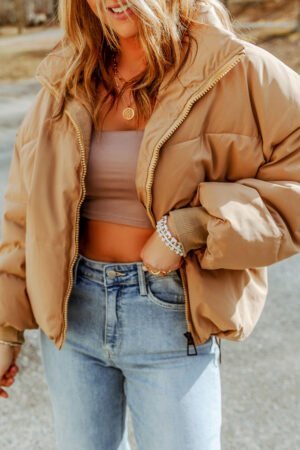 Alternative view of Brown Zip Up Pocketed Puffer Jacket